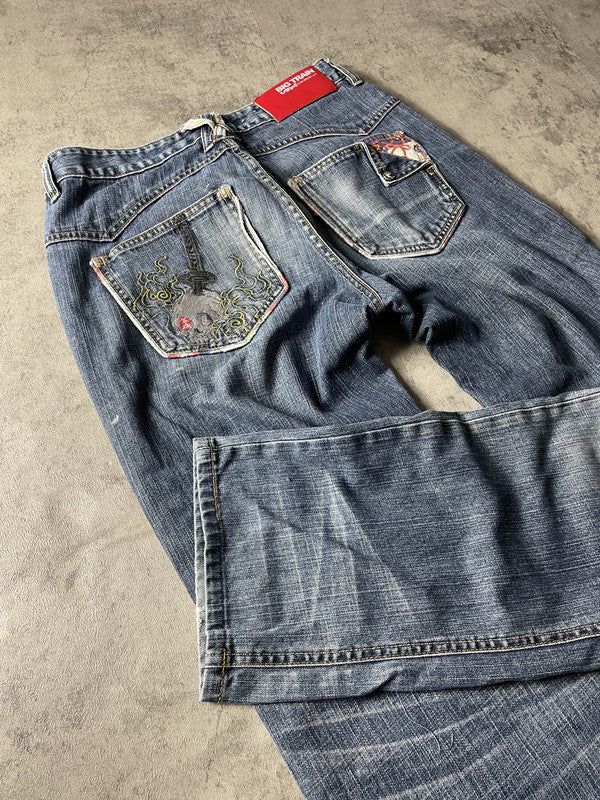 Big Train Jeans Vintage Y2K Rare Straight Fit Embroidered Size M Hip Hop #CR8461