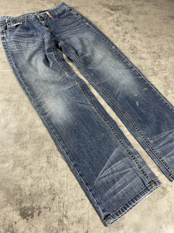 Big Train Jeans Vintage Y2K Rare Straight Fit Embroidered Size M Hip Hop #CR8461