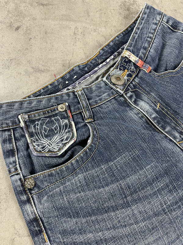 Big Train Jeans Vintage Y2K Rare Straight Fit Embroidered Size M Hip Hop #CR8461