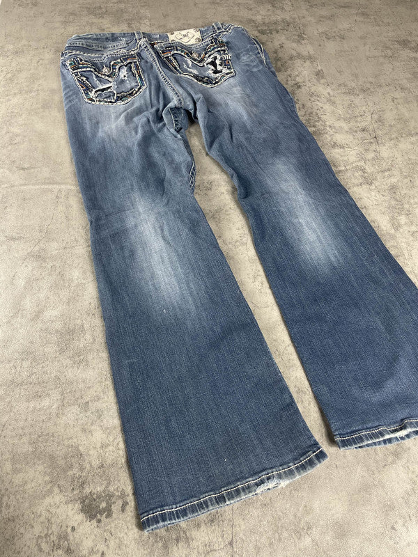 Curvy Miss Me Jeans L Vintage y2k rare Bootcut Hip Hop Embroidered #YE0338