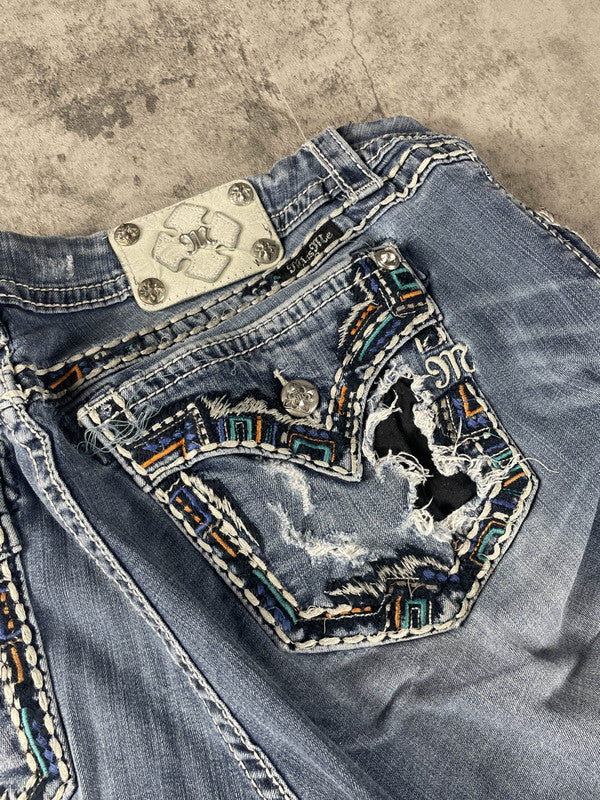 Curvy Miss Me Jeans L Vintage y2k rare Bootcut Hip Hop Embroidered #YE0338