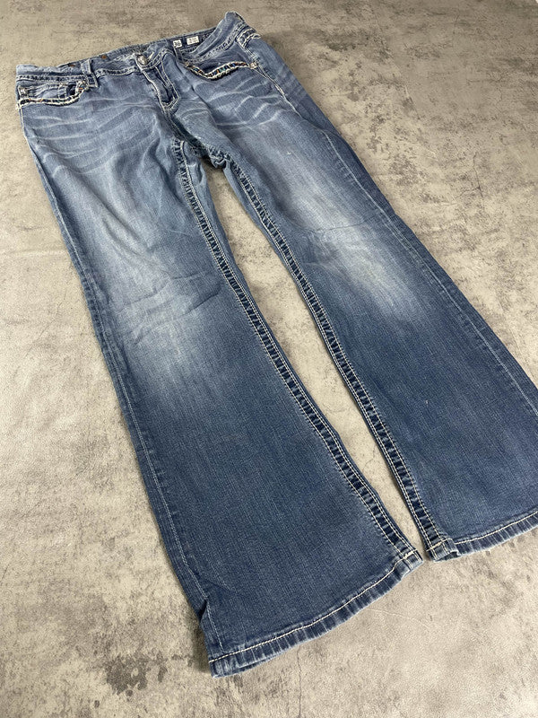 Curvy Miss Me Jeans L Vintage y2k rare Bootcut Hip Hop Embroidered #YE0338