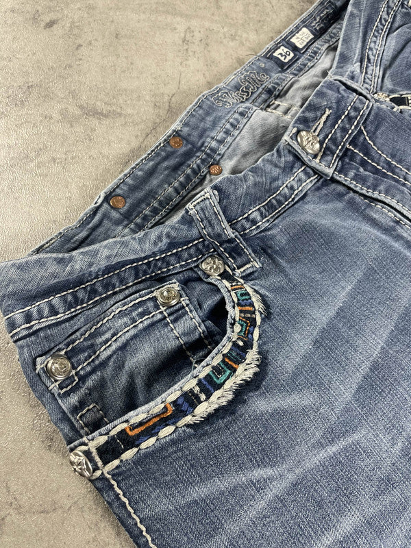 Curvy Miss Me Jeans L Vintage y2k rare Bootcut Hip Hop Embroidered #YE0338
