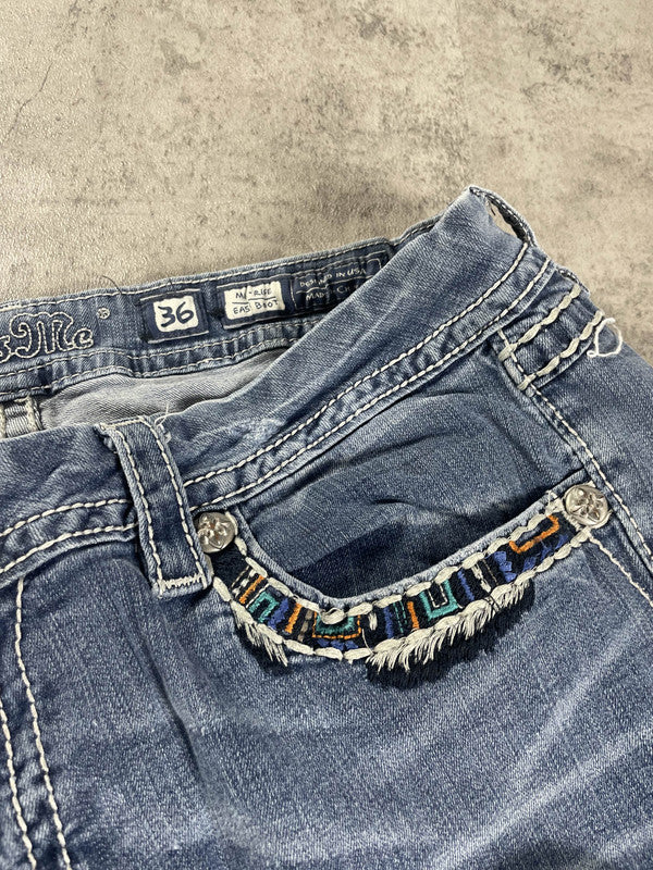 Curvy Miss Me Jeans L Vintage y2k rare Bootcut Hip Hop Embroidered #YE0338