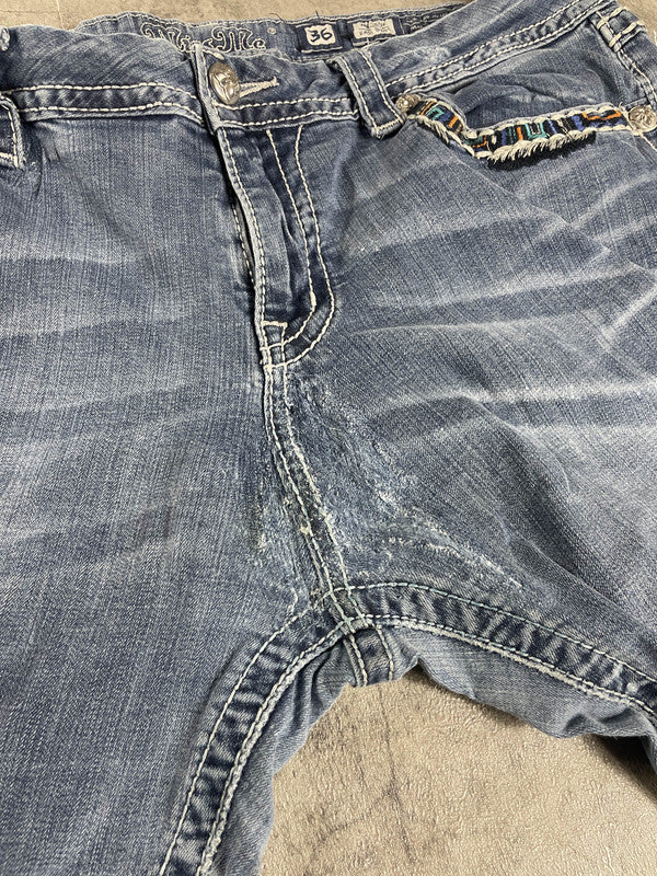 Curvy Miss Me Jeans L Vintage y2k rare Bootcut Hip Hop Embroidered #YE0338