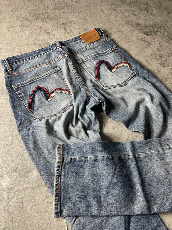 Evisu Jeans M Straight Vintage y2k Rare Hip Hop Embroidered #SV2215
