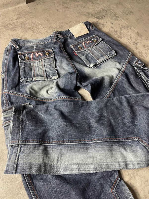 Evisu Jeans M Vintage y2k Rare Baggy Hip Hop Embroidered Denim #ZB1608