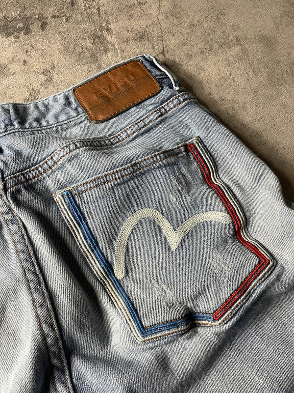 Evisu Jeans S Straight Vintage Y2k Rare Hip Hop Embroidered #FM8190