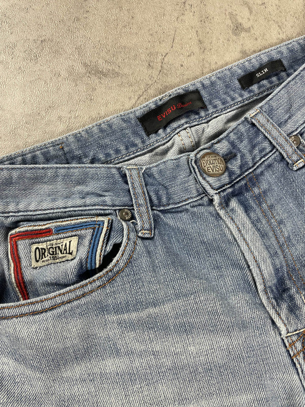 Evisu Jeans S Straight Vintage Y2k Rare Hip Hop Embroidered #FM8190