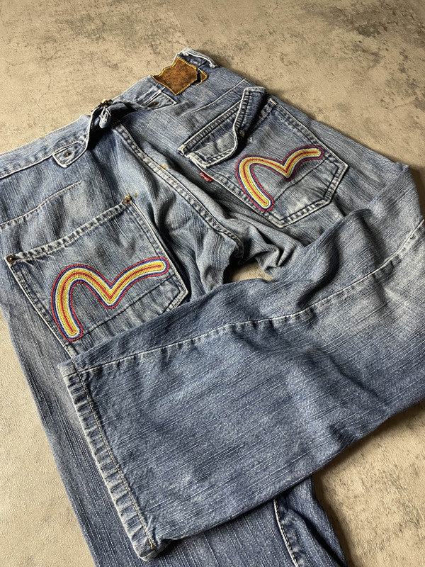Evisu Jeans S Vintage y2k Rare Baggy Hip Hop Embroidered #SX4800