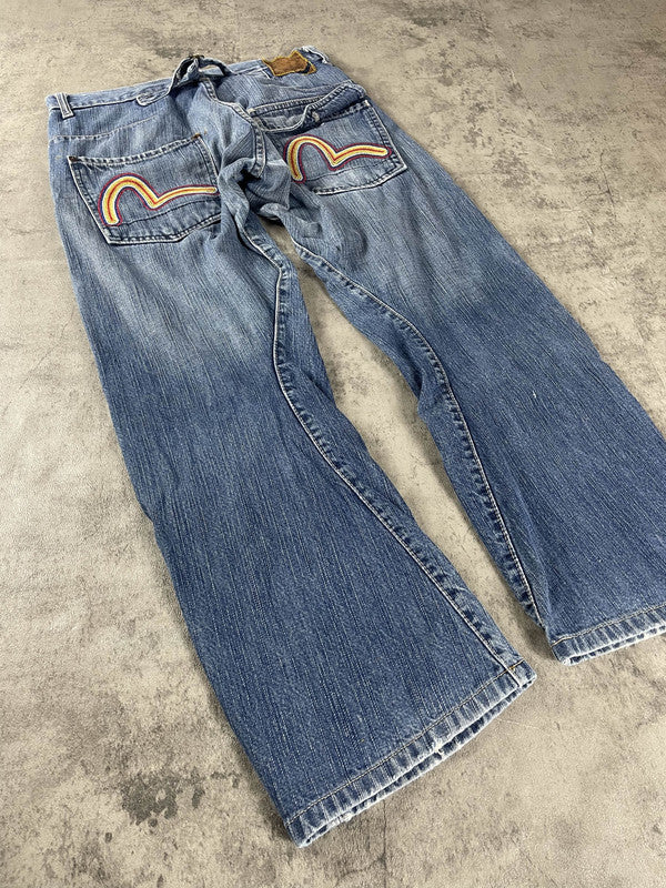 Evisu Jeans S Vintage y2k Rare Baggy Hip Hop Embroidered #SX4800
