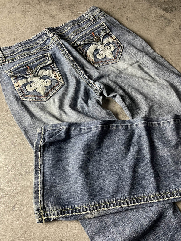 Jeans Bootcut M Vintage y2k rare Hip Hop Embroidered (Stile Miss Me) #UI1295
