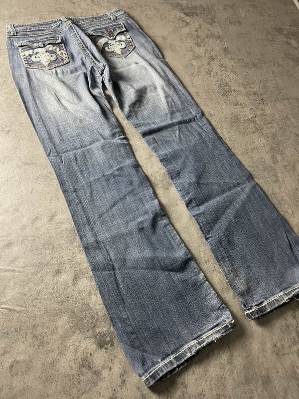 Jeans Bootcut M Vintage y2k rare Hip Hop Embroidered (Stile Miss Me) #UI1295