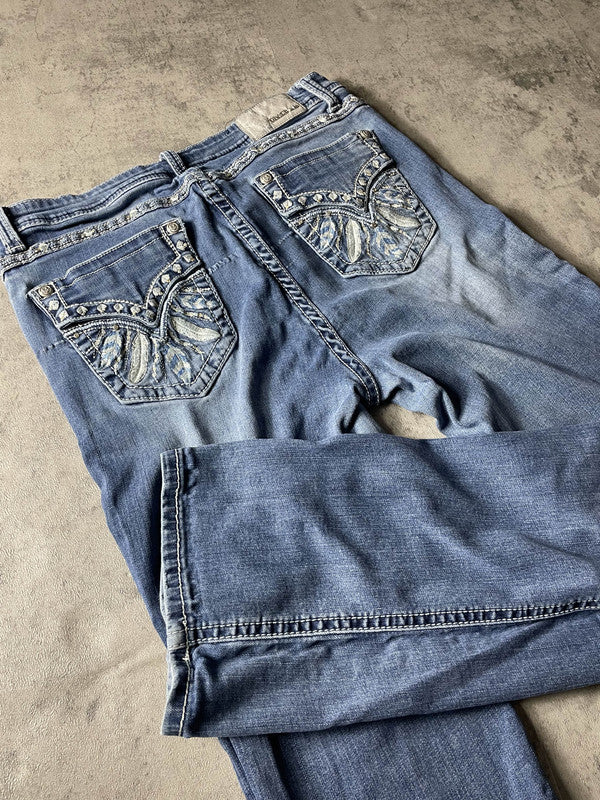 Jeans L Vintage Dressing Bootcut Embroidered Hip Hop y2k Rare (Stile Miss Me) #HK2295