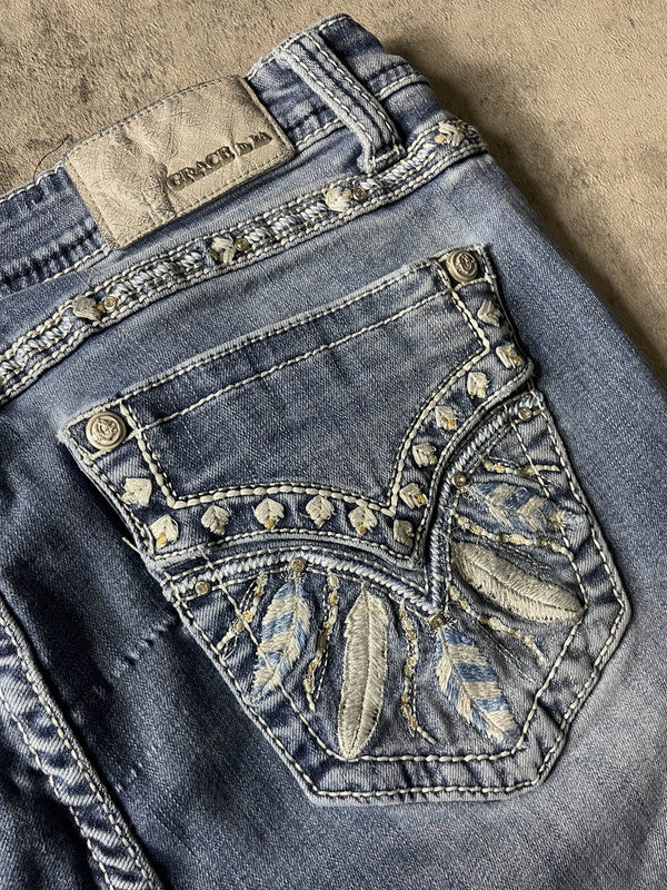 Jeans L Vintage Dressing Bootcut Embroidered Hip Hop y2k Rare (Stile Miss Me) #HK2295