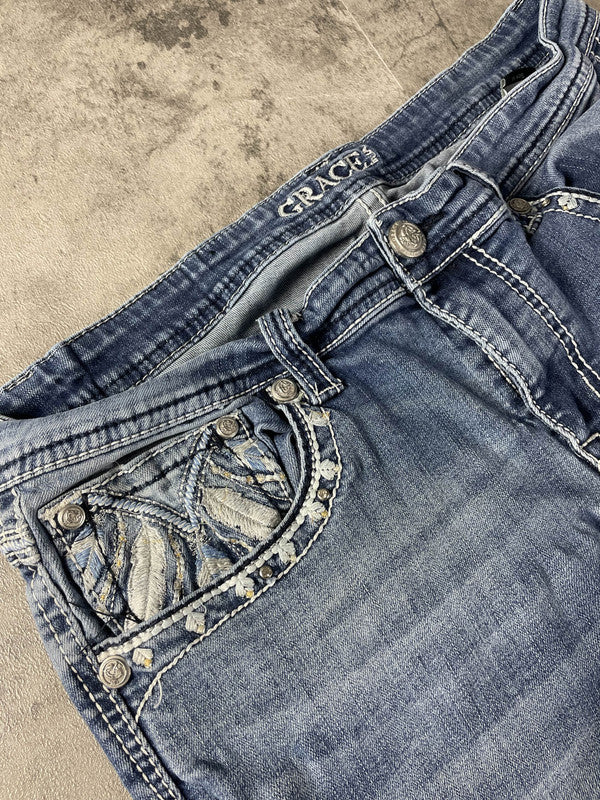 Jeans L Vintage Dressing Bootcut Embroidered Hip Hop y2k Rare (Stile Miss Me) #HK2295