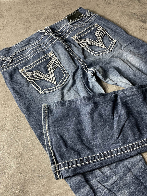 Jeans L Vintage Dressing Bootcut Rare Hip Hop Embroidered (Stile Miss Me) #ZY1227