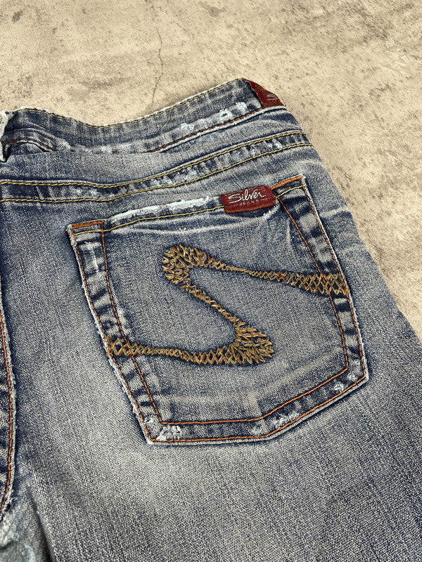 Jeans Silver Vintage Y2k Rare Bootcut M Hip Hop Embroidered (Stile Miss Me) #HE8971