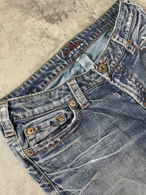 Jeans Silver Vintage Y2k Rare Bootcut M Hip Hop Embroidered (Stile Miss Me) #HE8971