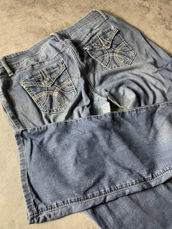 Jeans Vintage Dressing Curvy L Bootcut Hip Hop Embroidered (Stile Miss Me) #SE6443