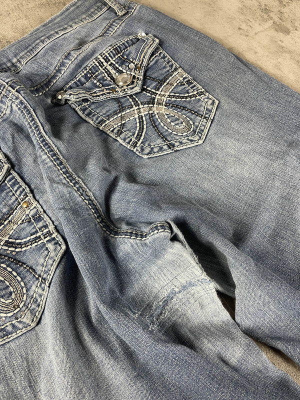 Jeans Vintage Dressing Curvy L Bootcut Hip Hop Embroidered (Stile Miss Me) #SE6443