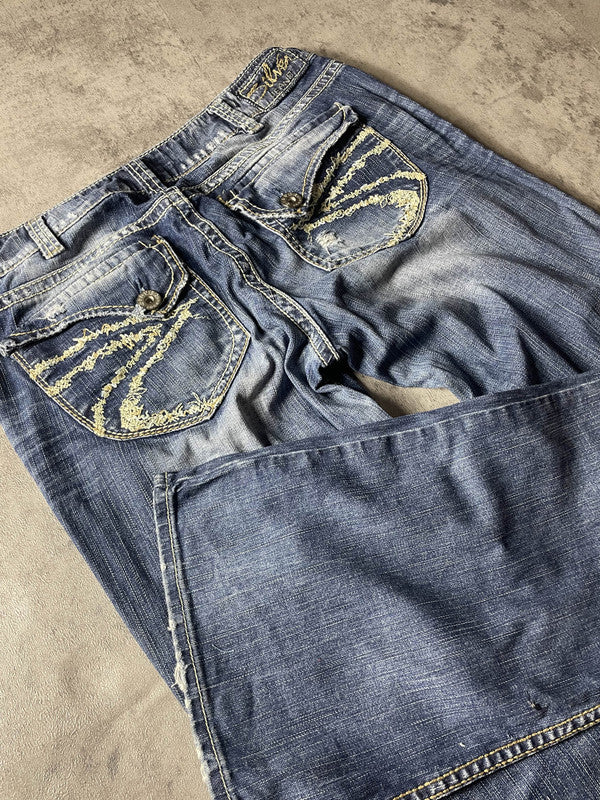 Jeans Vintage Dressing L Bootcut Hip Hop Embroidered y2k Rare (Stile Miss Me) #DT7995
