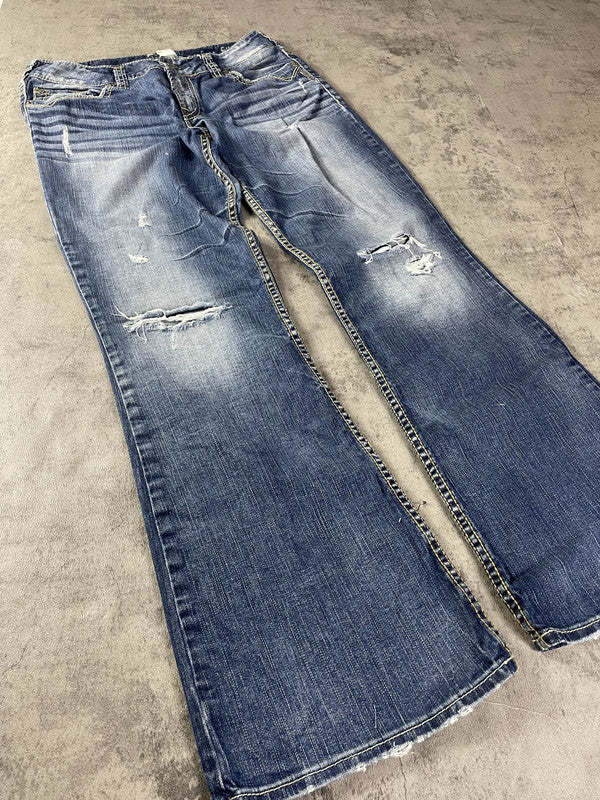 Jeans Vintage Dressing L Bootcut Hip Hop Embroidered y2k Rare (Stile Miss Me) #DT7995
