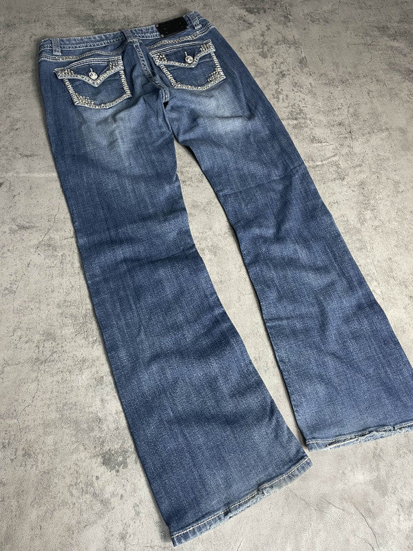 Jeans Vintage Dressing M Bootcut Denim Hip Hop Embroidered (Stile Miss Me) #IV0896