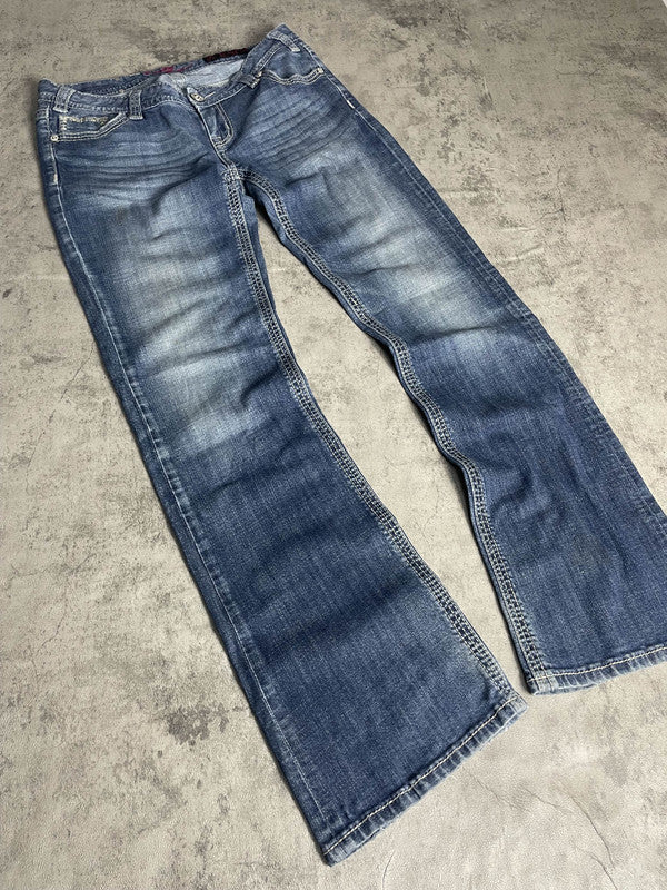 Jeans Vintage Dressing M Bootcut Denim Hip Hop Embroidered (Stile Miss Me) #IV0896