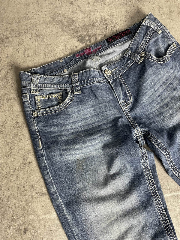 Jeans Vintage Dressing M Bootcut Denim Hip Hop Embroidered (Stile Miss Me) #IV0896