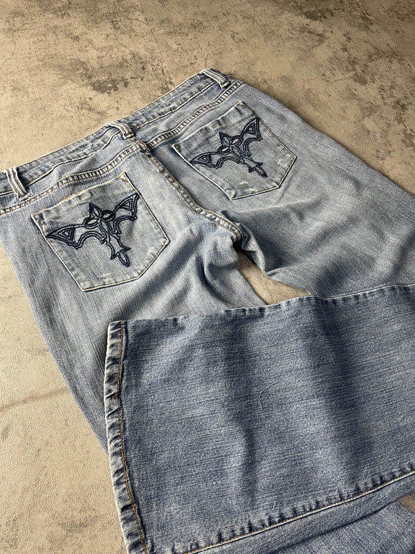 Jeans Vintage Dressing M Bootcut Hip Hop Embroidered (Stile Miss Me) #QK6098