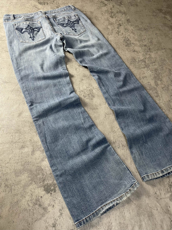 Jeans Vintage Dressing M Bootcut Hip Hop Embroidered (Stile Miss Me) #QK6098