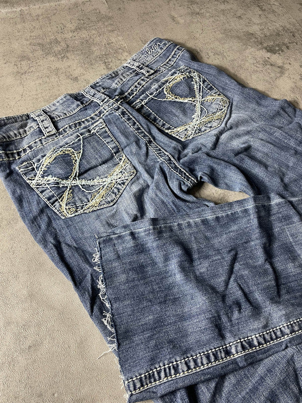 Jeans Vintage Dressing M Bootcut Rare y2k Hip Hop Embroidered (Stile Miss Me) #VN0944