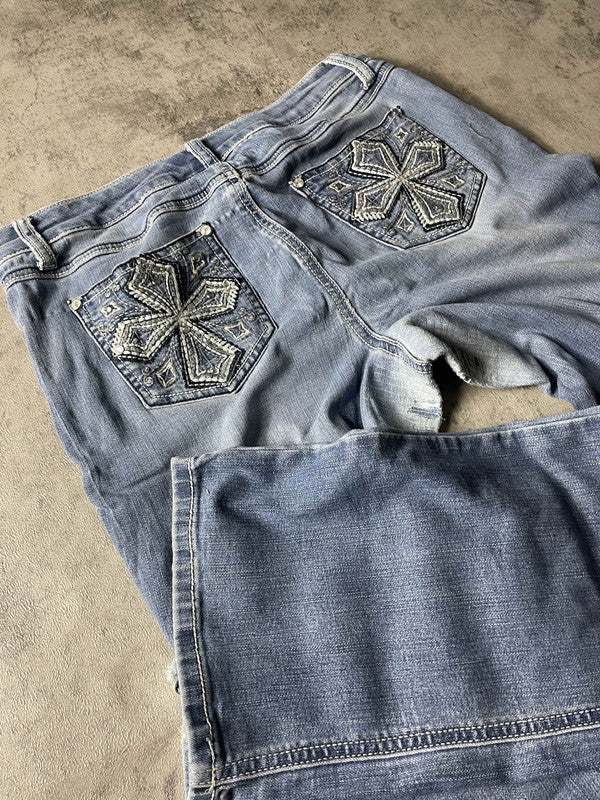 Jeans Vintage Dressing M Bootcut Y2k Rare Hip Hop Embroidered (Stile Miss Me) #TP7240