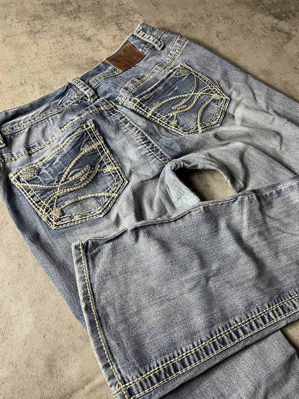 Jeans Vintage Dressing S Bootcut Hip Hop Embroidered (Stile Miss Me) #JA2554