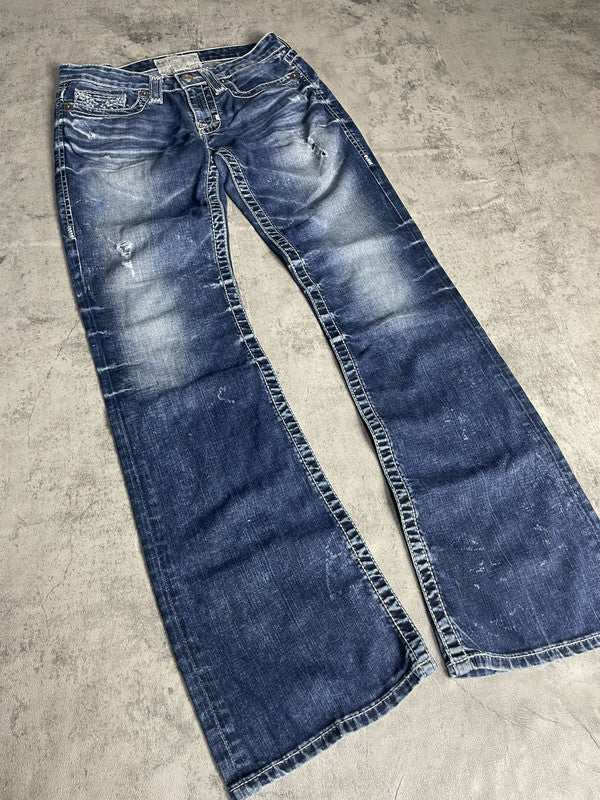 Jeans Vintage Dressing S Bootcut Hip Hop Embroidered (Stile Miss Me) #JZ9064