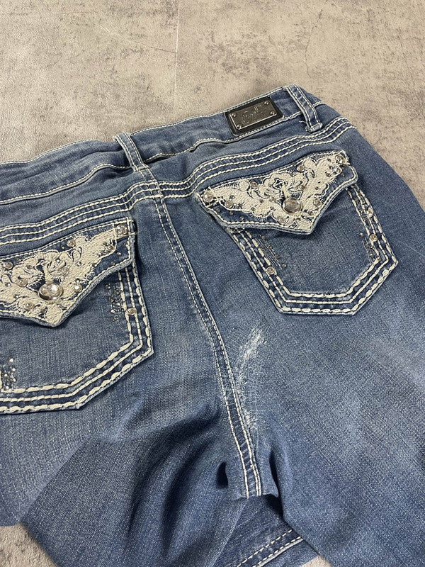 Jeans Vintage Dressing S Bootcut Hip Hop Embroidered (Stile Miss Me) #YV6101