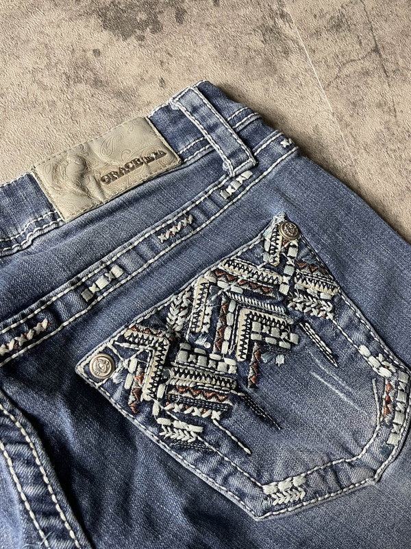Jeans Vintage Dressing S Bootcut Hip Hop Embroidered y2k (Stile Miss Me) #BT8408