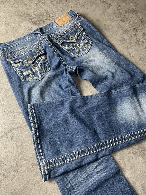 Jeans Vintage Dressing S Bootcut Y2k Rare Hip Hop Embroidered (Stile Miss Me) #QI2926