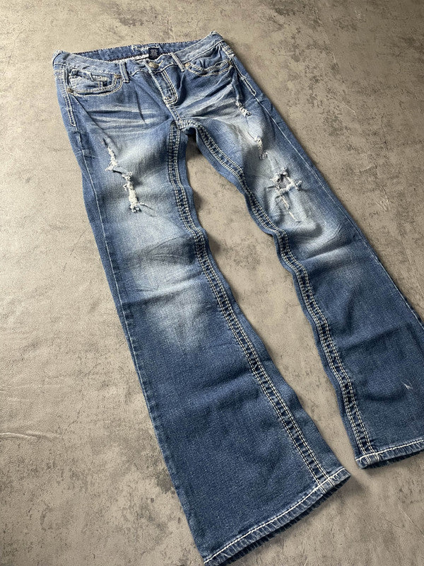 Jeans Vintage Dressing S Bootcut Y2k Rare Hip Hop Embroidered (Stile Miss Me) #QI2926