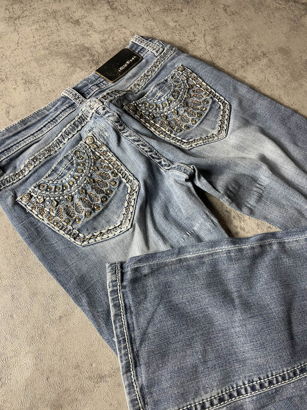 Jeans Vintage Dressing XS Bootcut Hip Hop Embroidered (Stile Miss Me) #IU4406