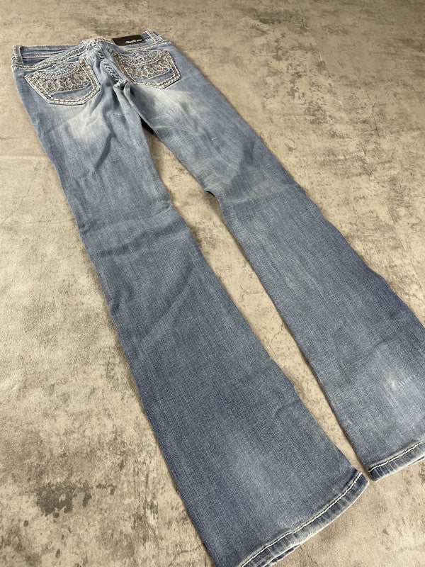 Jeans Vintage Dressing XS Bootcut Hip Hop Embroidered (Stile Miss Me) #IU4406