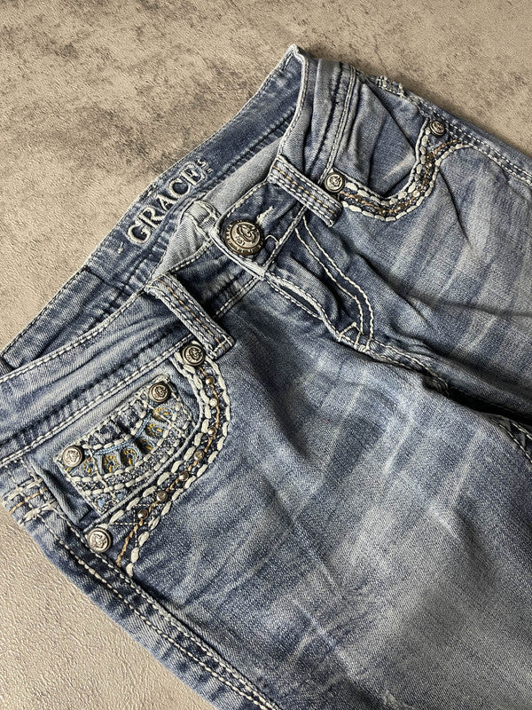 Jeans Vintage Dressing XS Bootcut Hip Hop Embroidered (Stile Miss Me) #IU4406