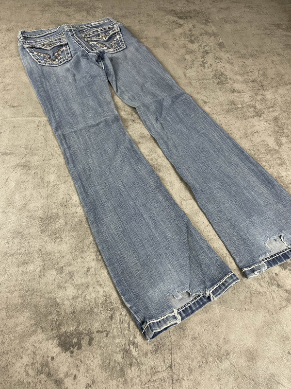 Jeans Vintage Dressing XS Bootcut Hip Hop Embroidered (Stile Miss Me) #TL1693