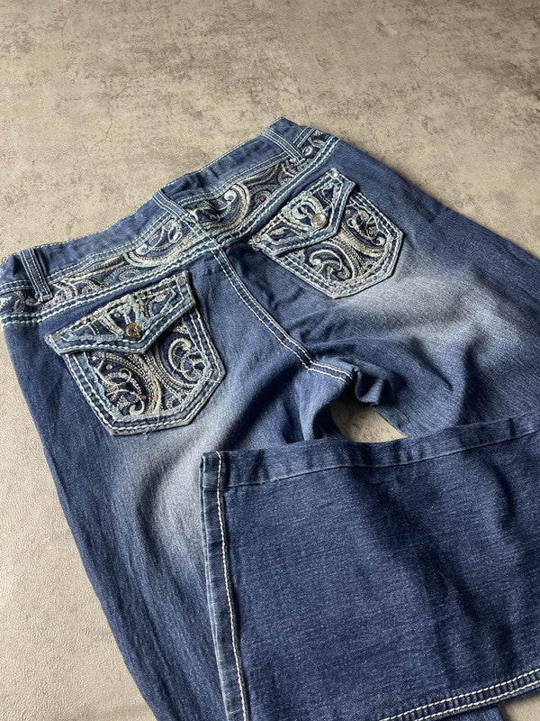 Jeans Vintage Dressing XS Bootcut Hip Hop Embroidered (Stile Miss Me) #ZK5694