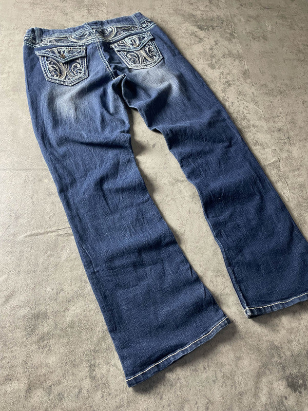 Jeans Vintage Dressing XS Bootcut Hip Hop Embroidered (Stile Miss Me) #ZK5694