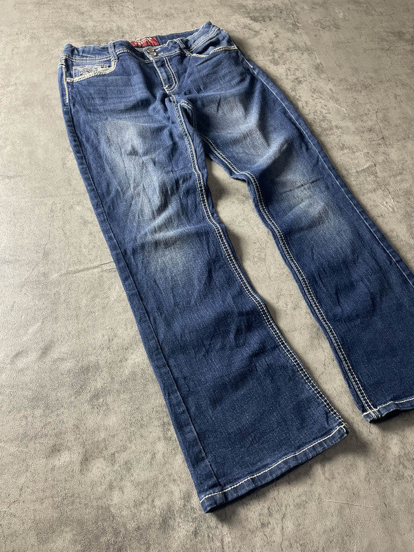 Jeans Vintage Dressing XS Bootcut Hip Hop Embroidered (Stile Miss Me) #ZK5694