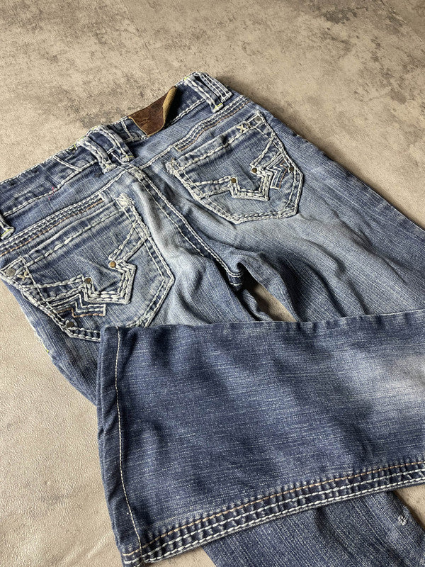 Jeans Vintage y2k rare Bootcut XS Denim Hip Hop Embroidered (Stile Miss Me) #GV8309