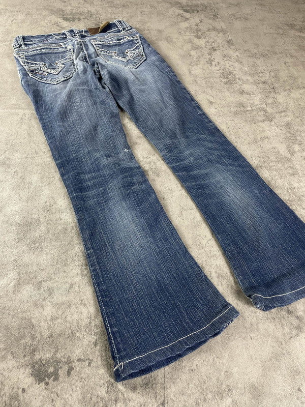 Jeans Vintage y2k rare Bootcut XS Denim Hip Hop Embroidered (Stile Miss Me) #GV8309