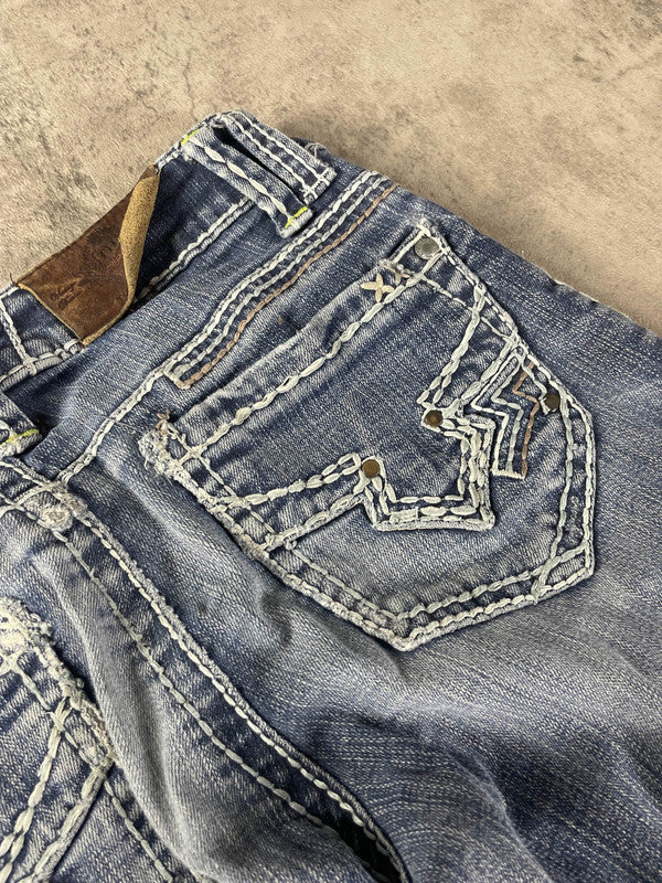 Jeans Vintage y2k rare Bootcut XS Denim Hip Hop Embroidered (Stile Miss Me) #GV8309